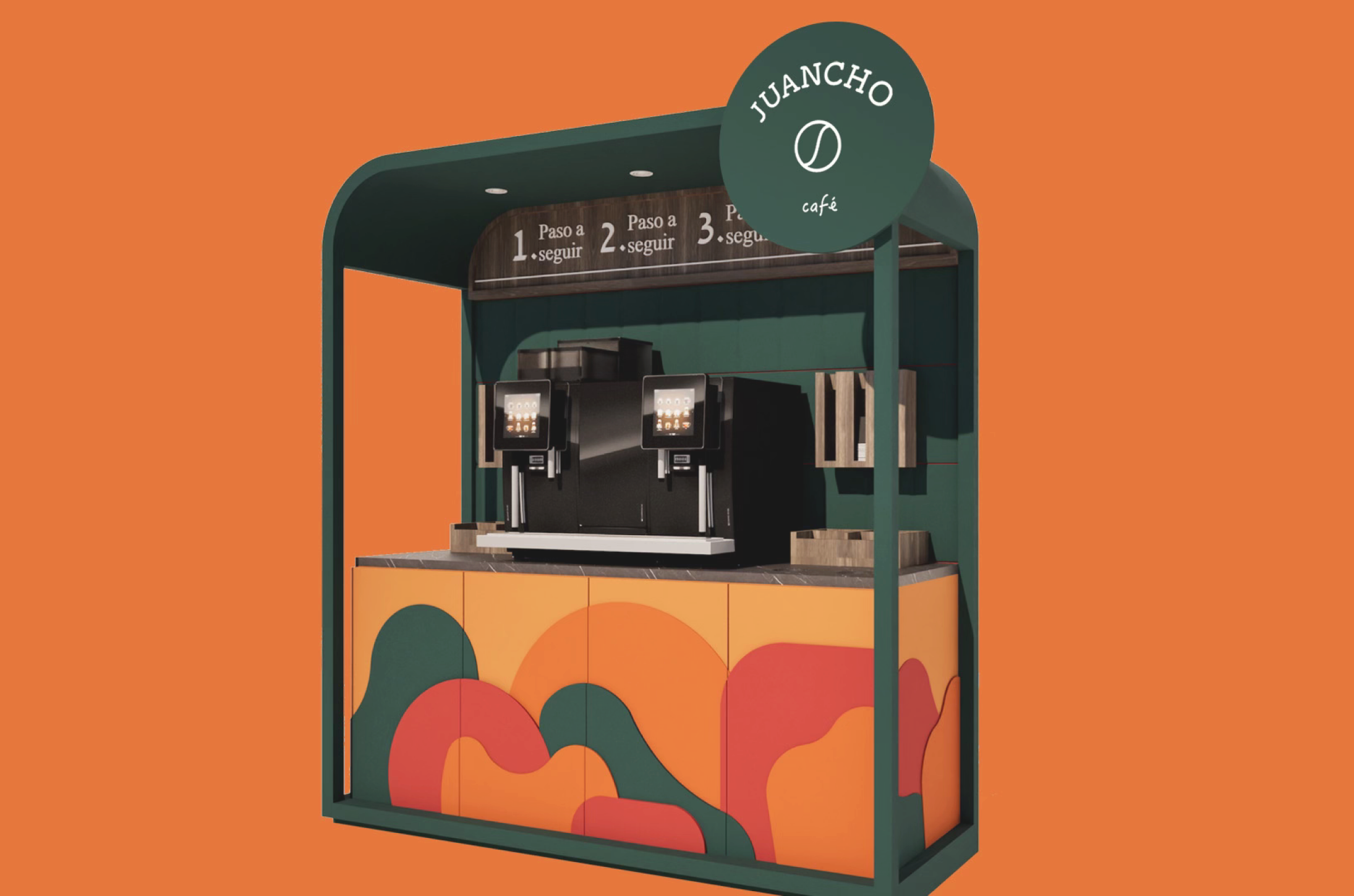 Juancho Café — coffee kiosk with the brand identity applied