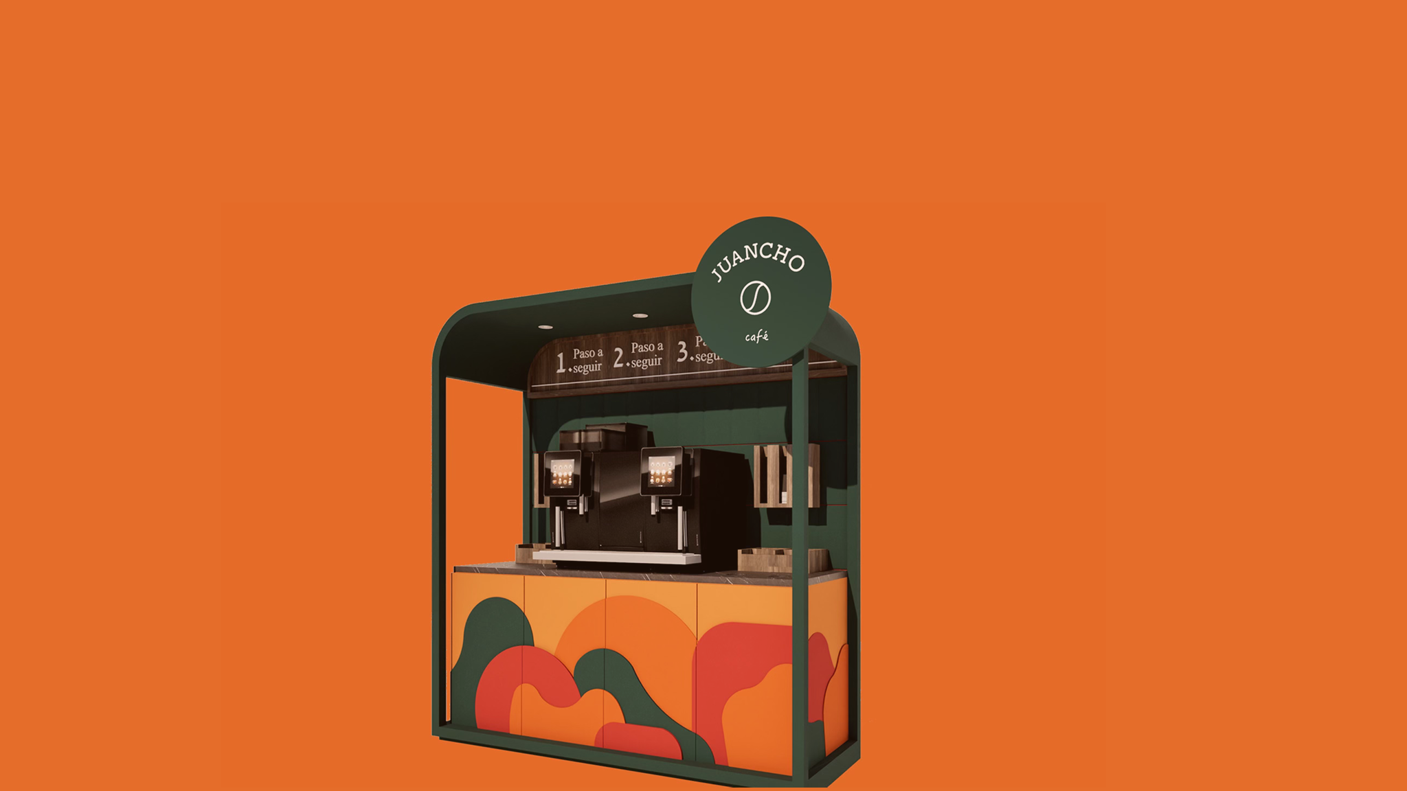 Juancho Café — coffee kiosk with the brand identity applied